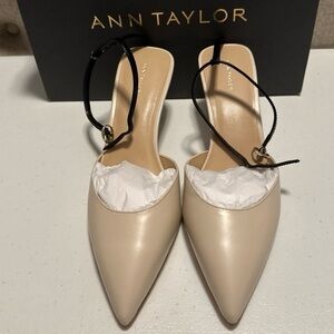 Ann Taylor Leather Mid Heel Ankle Strap Pumps